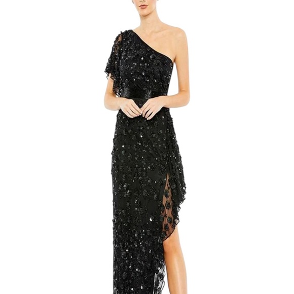 navy blue dress for baby girl Black Sequin Dress - Tulip Midi Dress - One-Shoulder Sequin Dress main image 1